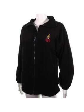 Womens Medium USA Olympics Black Zip-Up Fleece Jacket With Torch & Rings Embroid